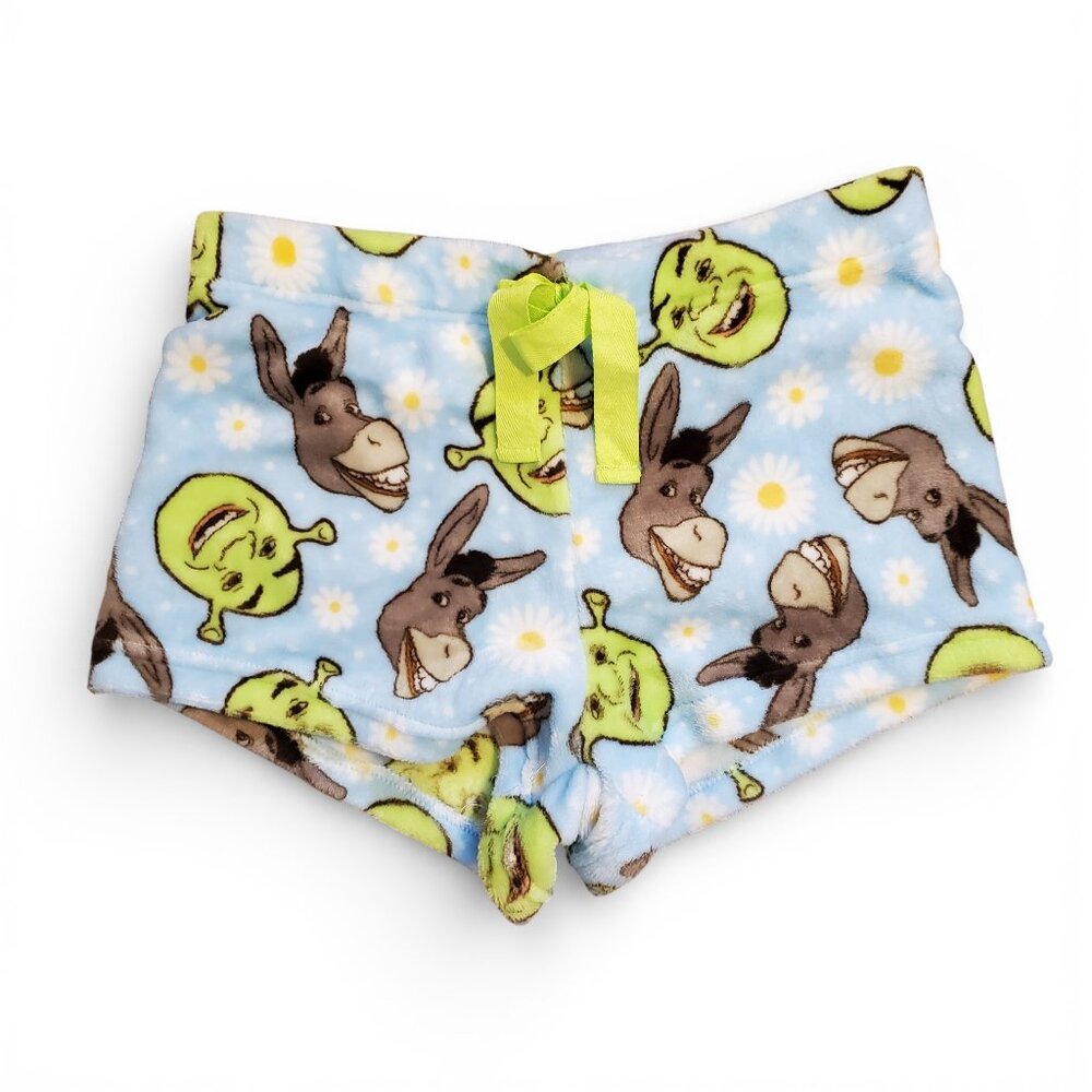 Shrek Printed Plush Short Fuzzy SHorts Blue Green Size Large